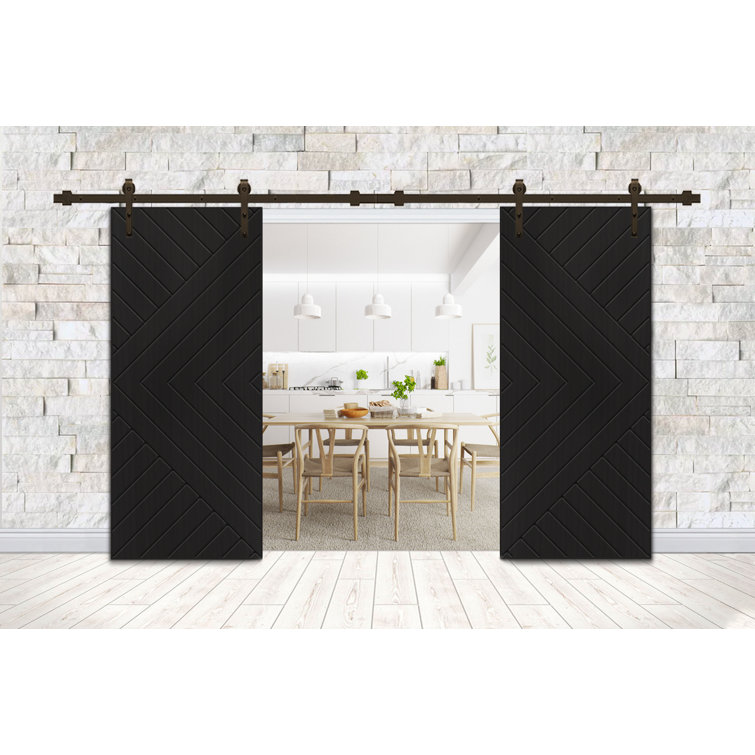 Calhome Panelled Wood And Metal Barn Door With Installation Hardware